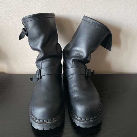 Solovair Black Greasy Steel Toe Capped Biker Boots - Picture 1 of 4